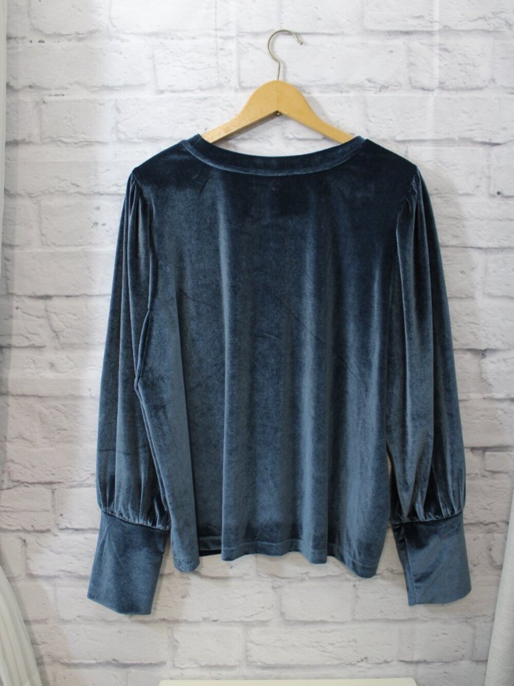 Loft Velvet Blouse Extra Large Blue Longsleeve Holiday Christmas Dressy Winter - Picture 5 of 8